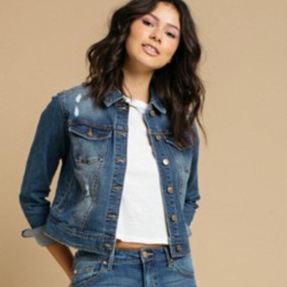 Distressed denim Jean Jacket women in med Wash Blue size medium WAX JEAN - Picture 8 of 16